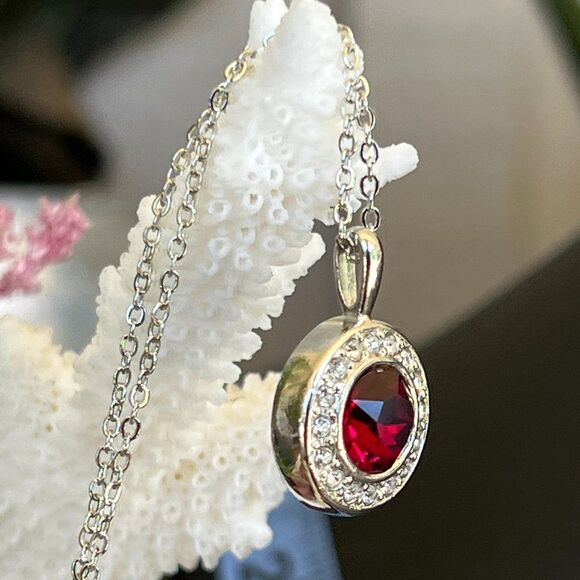 Ruby Halo Necklace with Swarovski Crystals - Picture 6 of 13